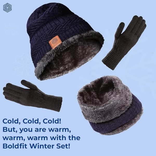 Boldfit Winter Cap for Men–Woolen Beanie, Neck Warmer, Muffler, and Thermal Gloves for Men & Women – Cold Weather Outdoor Wear - Image 3