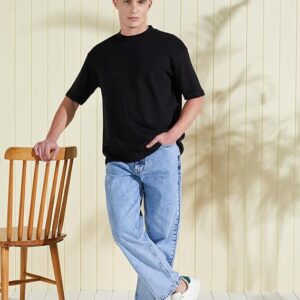 Symbol Men's Solid Cotton Oversized Round Neck Tshirt | Half Sleeve | Plain